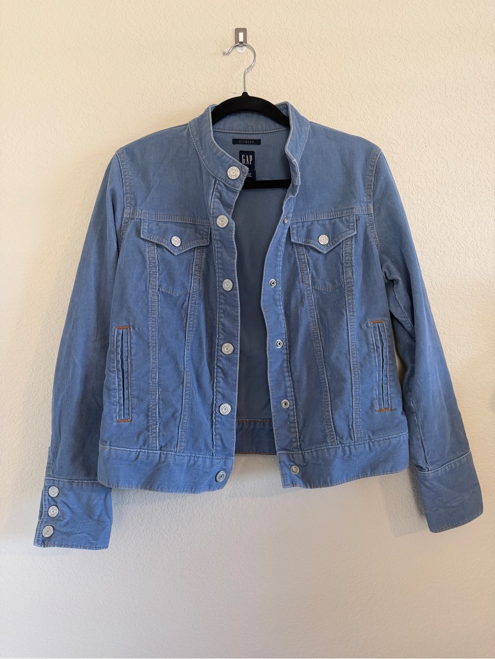 Vintage 90s GAP Stretch Corduroy Jacket - Cornflower Blue Mock Neck Trucker